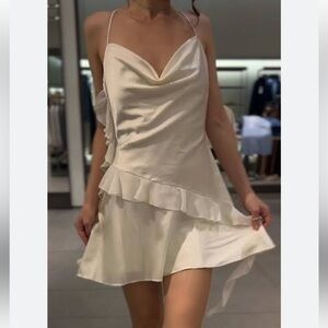 Zara Cream Asymmetrical Dress with Ruffle Detail